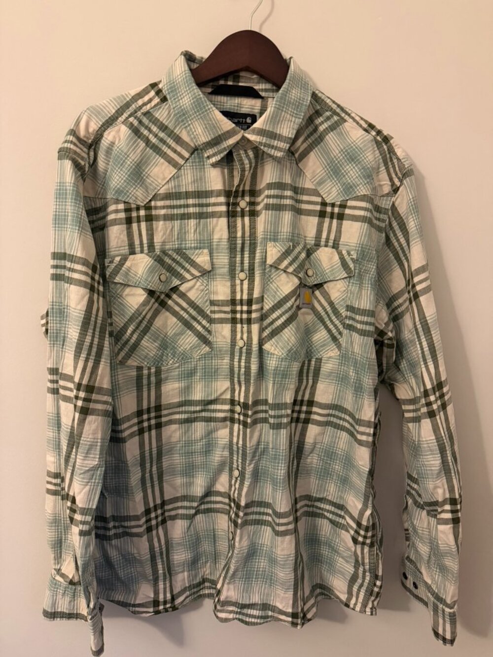 Men’s Carhartt Relaxed Fit Plaid Snap Front Shirt Size L